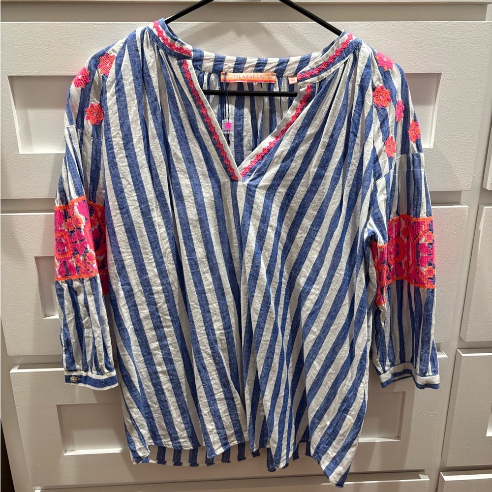 Vilagallo Blue and Pink Striped Blouse